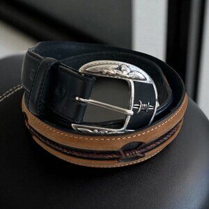 JUSTIN Men's Brown Black Leather Detail Belt Size 40